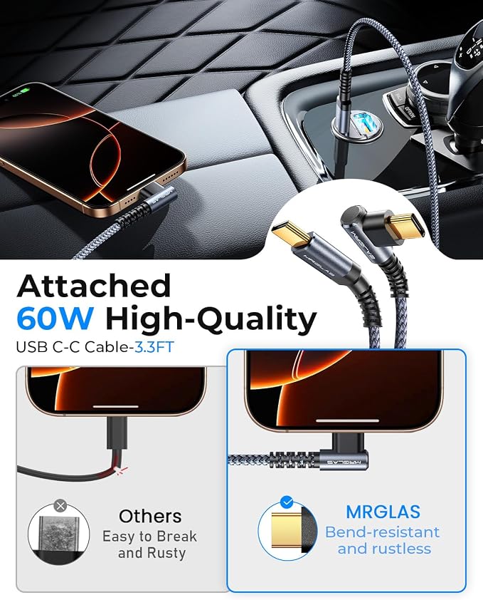 MRGLAS 90W Fast iPhone 16 Car Charger, USB C Car Charger - Image 3