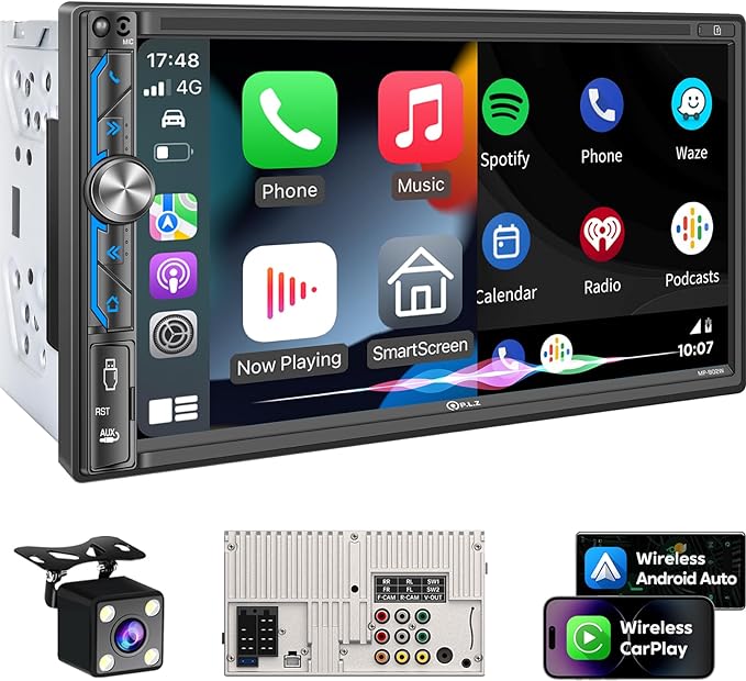 PLZ 7" Wireless Double Din Car Stereo Apple Carplay Radio Screen by PLZ