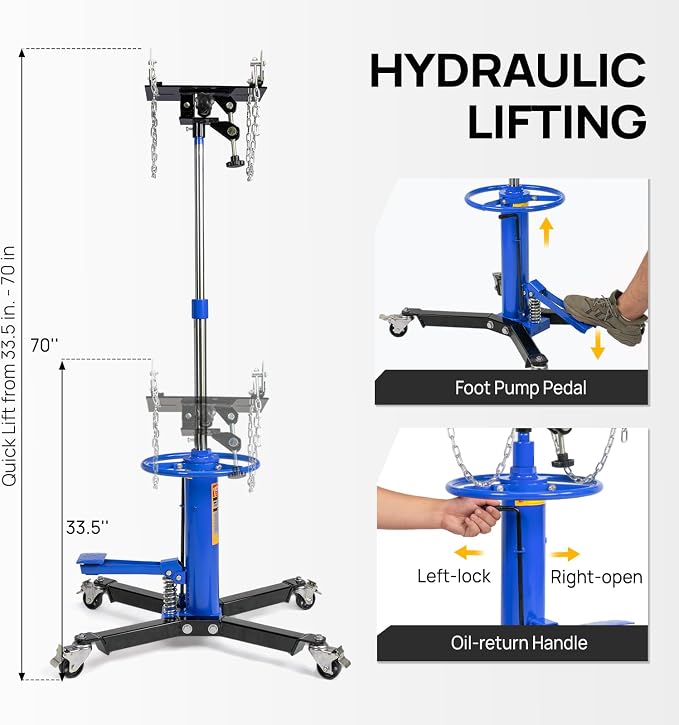 TUFFIOM Transmission Jack, 1660 lbs 3/4-Ton Hydraulic 2-Stage High Lift - Image 4