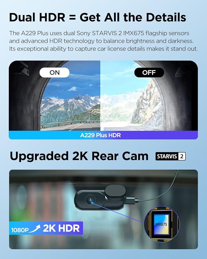 VIOFO A229 Plus Dash Cam Front and Rear, Dual STARVIS 2 Sensors, 2 Channel HDR - Image 4