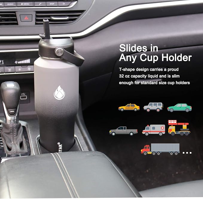 SENDESTAR Water Bottle 32oz, 2 Lids, Wide Mouth Stainless Steel Vacuum - Image 2