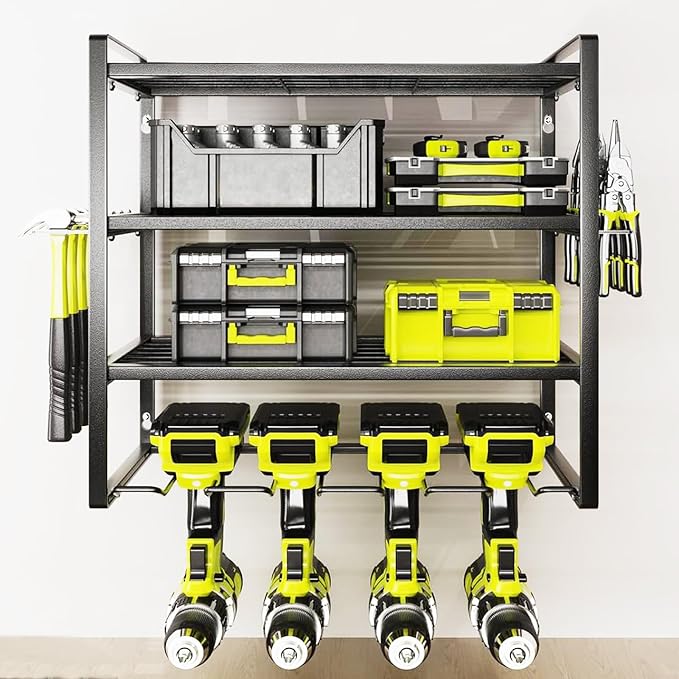 Wall Mount Power Tool Organizer, 4 Layer 4 Drill Hangers Storage Rack, Tool by Tagzilo