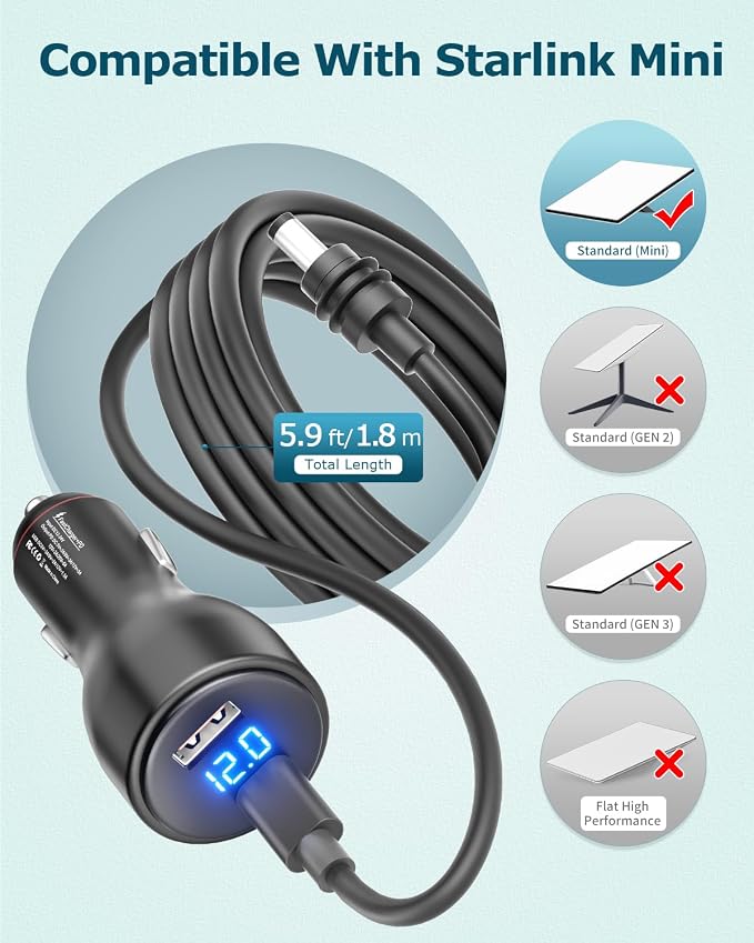 Starlink Mini USB C Power Cable 5.9FT 3 in 1 Starlink Mini Car Adapter DC Power - Image 4