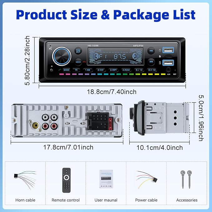 Single Din Bluetooth 5.0 Hands-Free Calling Car Stereo LCD Digital Display FM - Image 7