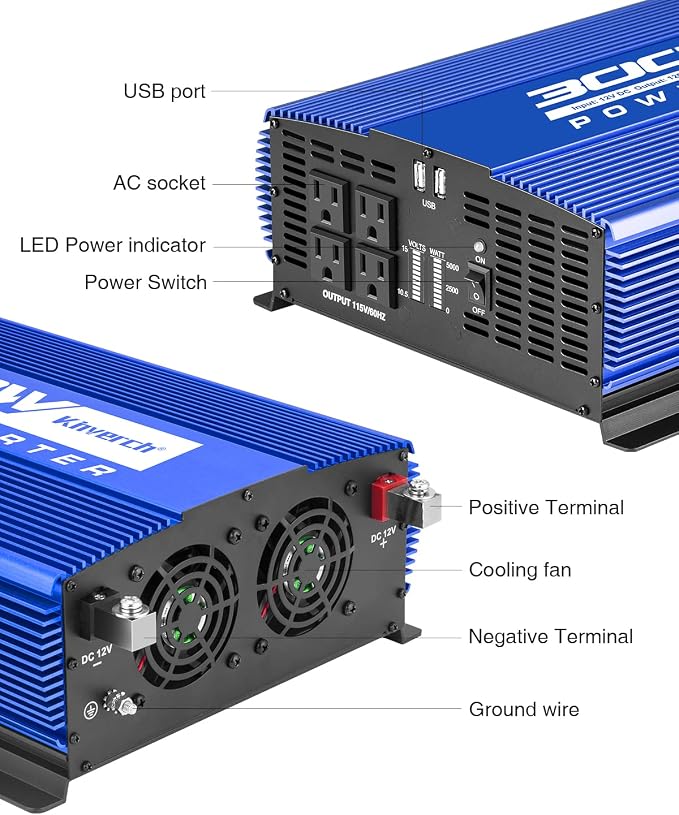 3000W Power Inverter 12V DC to 110V AC Car Battery Inverter - Image 2