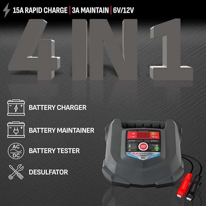 Schumacher Electric Car Battery Charger and Maintainer SC1280 4-in-1, 15 Amp - Image 2