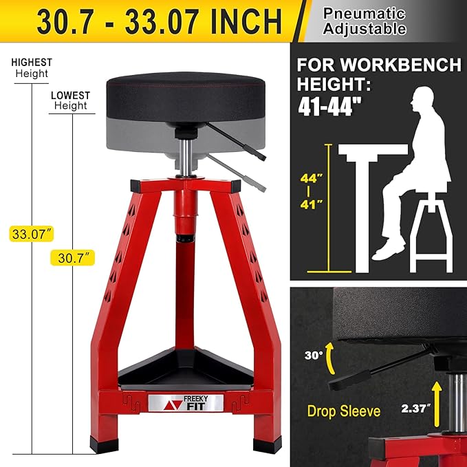 Adjustable Tall Shop Stool, Mechanic Garage Bar Stool Chair, Work Metal Chair - Image 2