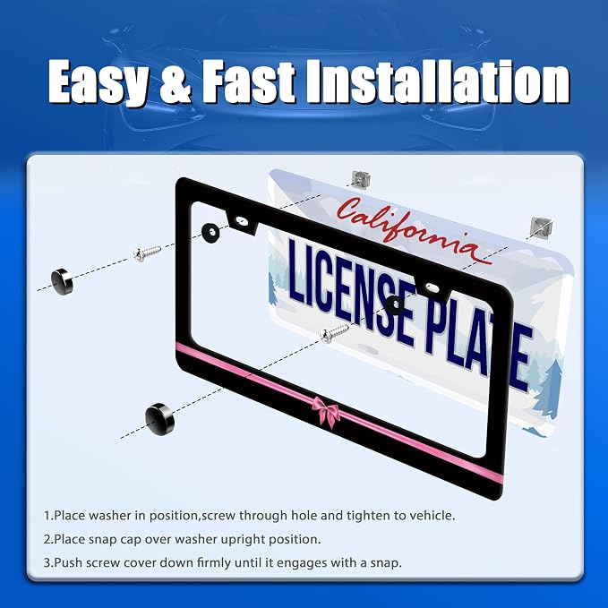 Pink License Plate Frame Cute License Plate Stainless Steel Black Funny License - Image 3