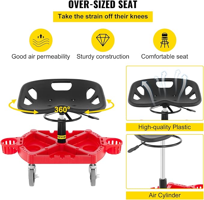 VEVOR Rolling Garage Stool, 300LBS Capacity, Adjustable Height from 18 in to 23 - Image 7