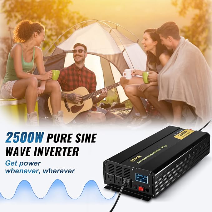 VEVOR 2500W Pure Sine Wave Inverter, 12V DC to 120V AC Car Inverter, 3 AC - Image 2