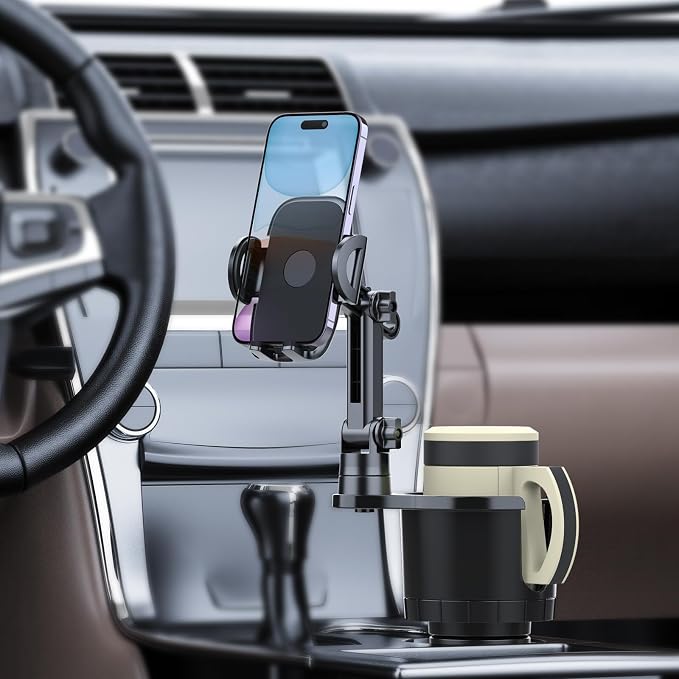 Cup Holder Phone Mount for Car, Upgraded 2 in 1 Car Cup Holder Expander Long Arm - Image 6