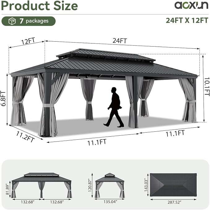 Aoxun 12' X 24' Hardtop Gazebo - Image 7
