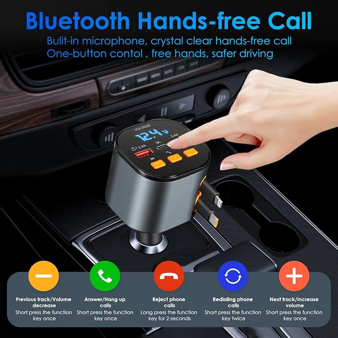 Retractable Car Charger, 5 in 1 Fast Car Phone Charger 90W, Handsfree Call - Image 5