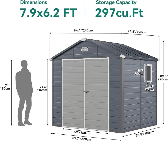 YITAHOME 8x6.2FT Outdoor Storage Shed w/o Floor, All-Weather Plastic Shed - Image 7