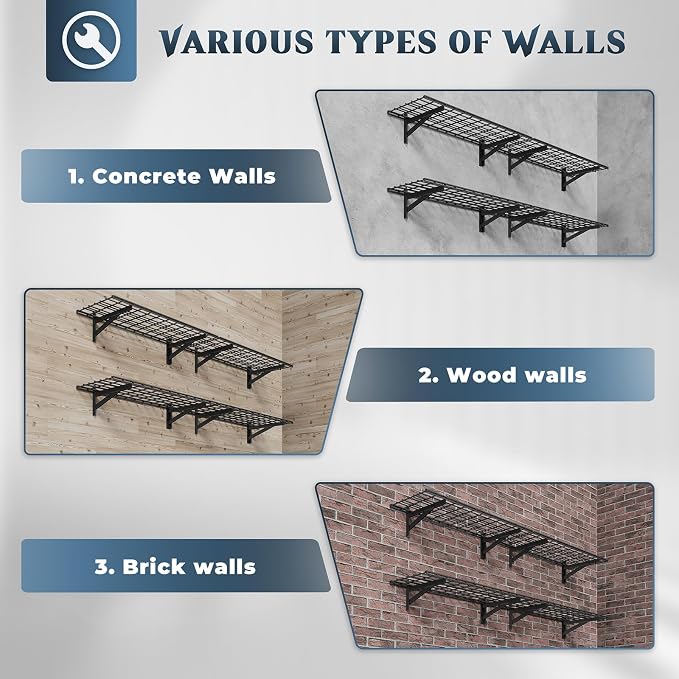 4 Pack Heavy Duty Garage Wall Shelving Set, Wall Mounted Garage Shelves 1000lbs - Image 3