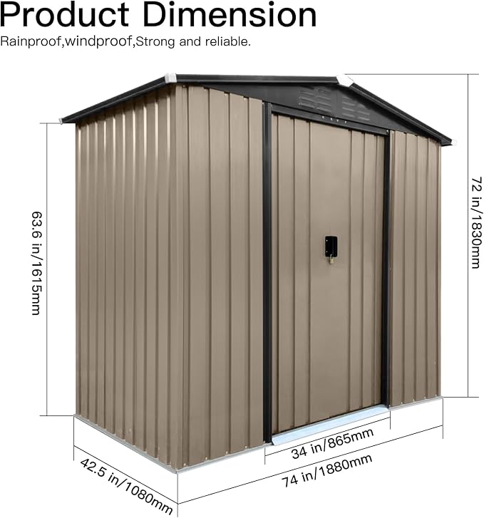 4 x 6 FT Metal Garden Shed, Outdoor Storage Shed - Image 2