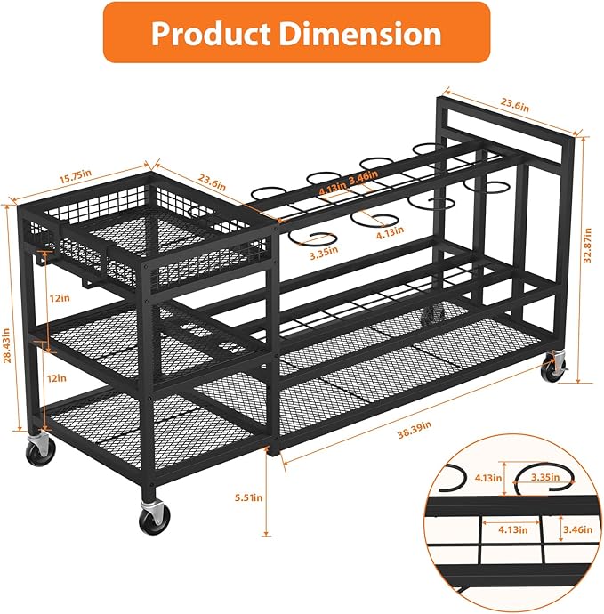 Garden Tool Organizer with Wheels-Movable Garden Tool Rack with Storage Hooks - Image 7