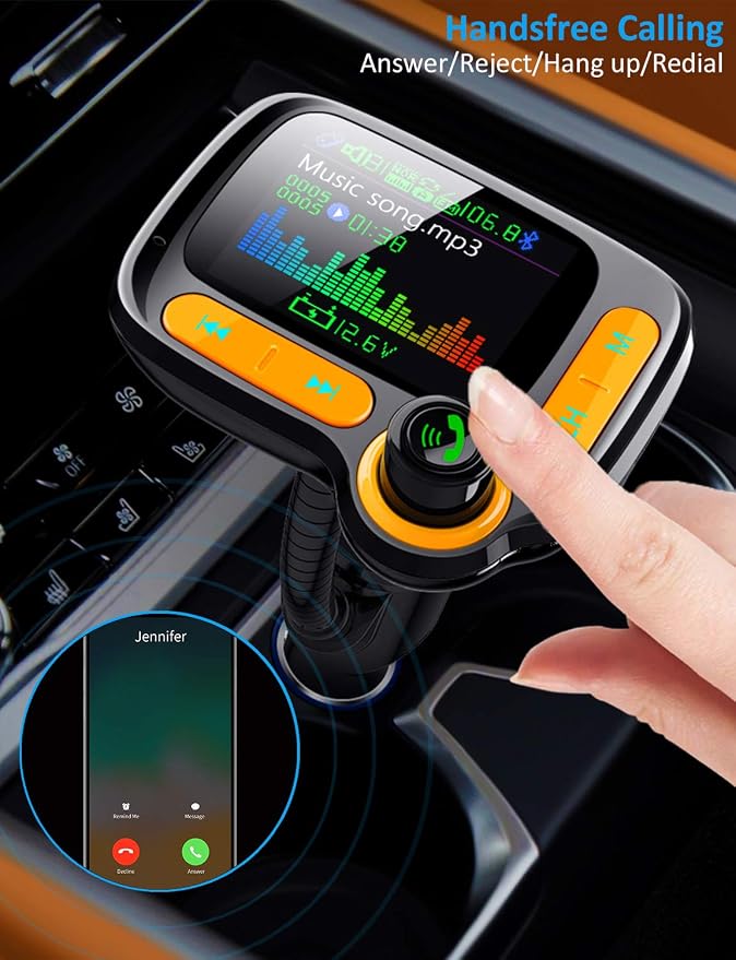 TSNAM Bluetooth FM Transmitter Car Adapter, Support Wireless Handsfree Call and - Image 2