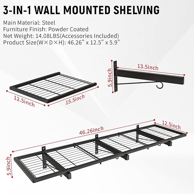 2 Pack Garage Wall Shelves, Heavy Duty Wall Shelf Organizer - Image 2