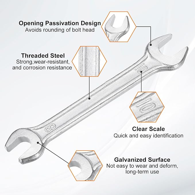 HARFINGTON Double Open End Wrench 8mm x 10mm Metric 15 Degree Offset Angle - Image 4