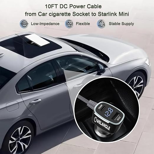 3 in 1 Car Power Cable for Starlink Mini Cigarette Lighter Adapter, Car Charger - Image 4