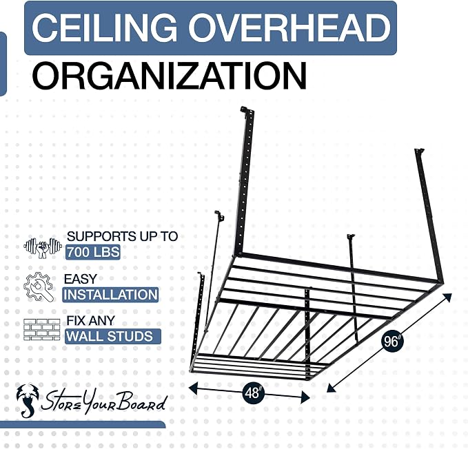 StoreYourBoard 4 x 8 Overhead Garage Storage Rack, Ceiling Shelf Overhead - Image 4