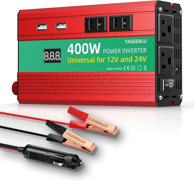 400W Power Inverter, DC 12V/24V to 110V AC Car Inverter by TAGEEBLU