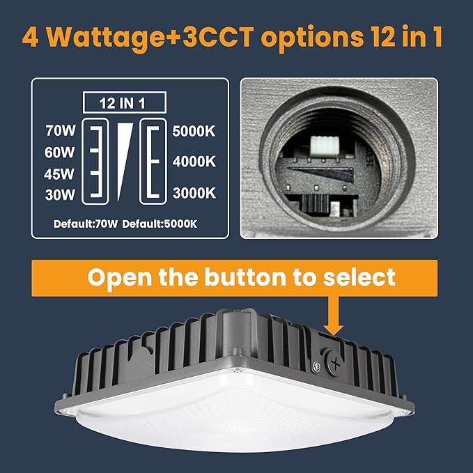 70W LED Canopy Lights 4Pack, 30/45/60/70W Selectable, 3CCT 3000/4000/5000K - Image 2