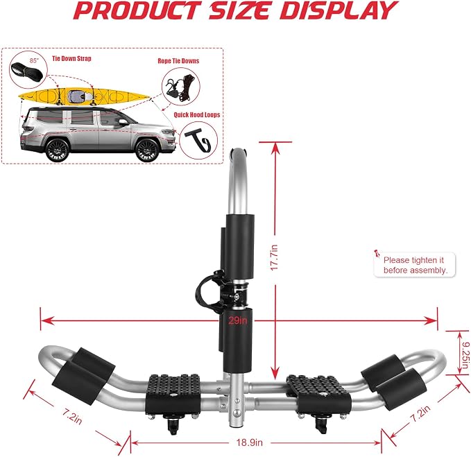 FORWODE Kayak Roof Rack, 2 in 1 Aluminum 2 Pair J-Bar Roof Rack, Folding - Image 3