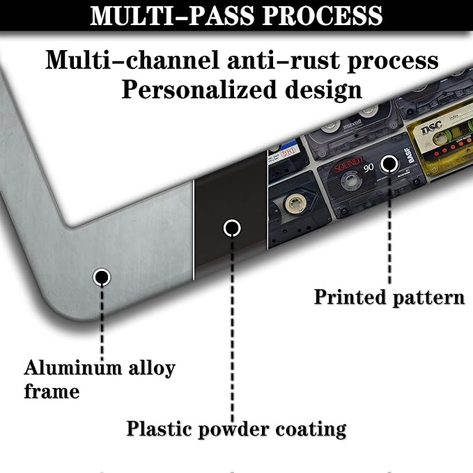 License Plate Protector Multicolor License Plate Frames Vintage Cassette Music - Image 5
