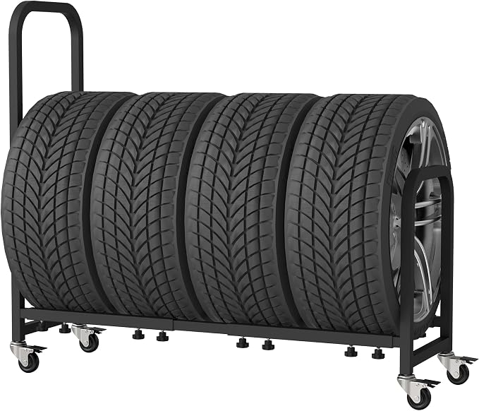 Rolling Tire Rack 43.5" x 13" x 37.4", 2 in 1 Metal Garage Tire Storage Rack by Neorexon
