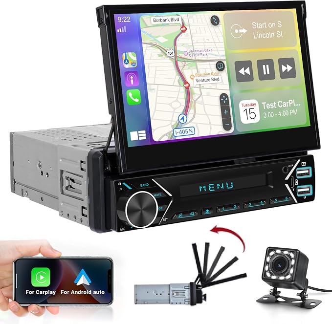 Single Din Car Stereo with Wireless Carplay and Android Auto by NHOPEEW