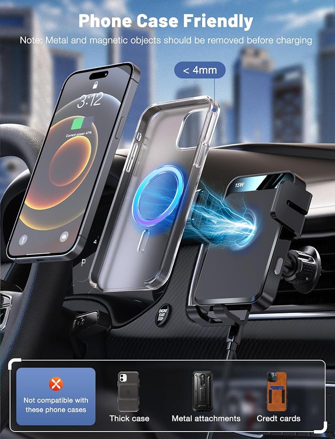 Wireless Car Charger, MOKPR Auto-Clamping Car Mount 15W/10W/7.5W Fast Charging - Image 6