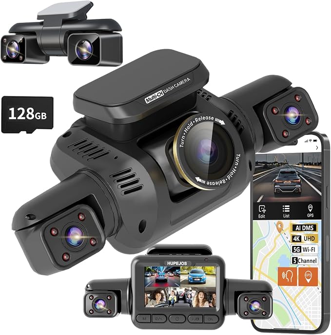 360° View 5 Channel Dash Cam Front and Rear by HUPEJOS