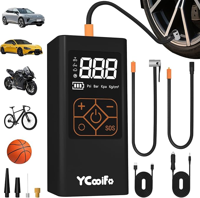 150 PSI Tire Inflator Portable Air Compressor, 8000mAh Battery Auto Shut-Off by YCOOIFO