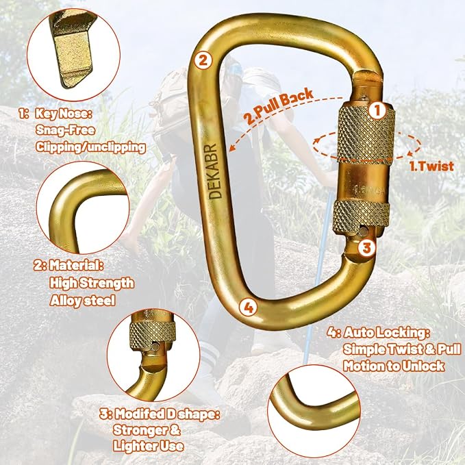 DEKABR Heavy Duty Alloy Steel Auto-Locking Climbing Carabiner - Image 7