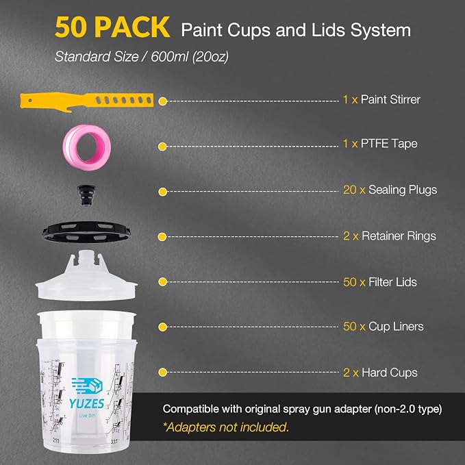 YUZES Disposable Paint Cups for Spray Gun 20 Ounce, 50 Disposable Paint Cup - Image 2