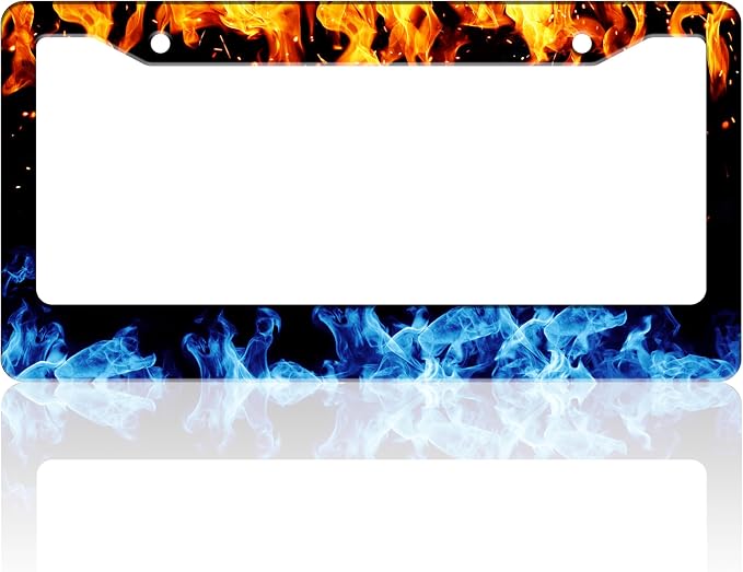 Red and Blue Flames License Plate Frame Abstract Fire License Plate Holder by TINALUIN