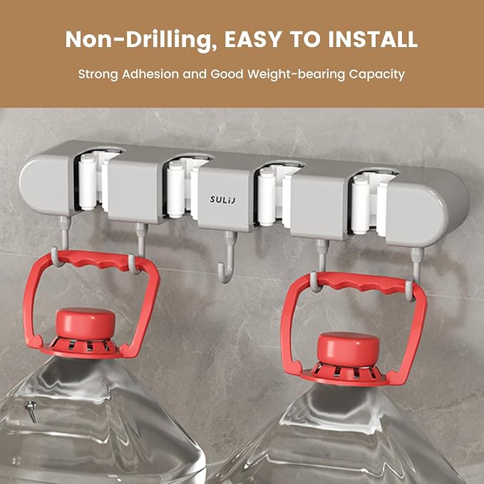 2Pcs Broom Mop Holder with Hooks Wall Mounted Broom Storage Rack No Drilling - Image 7