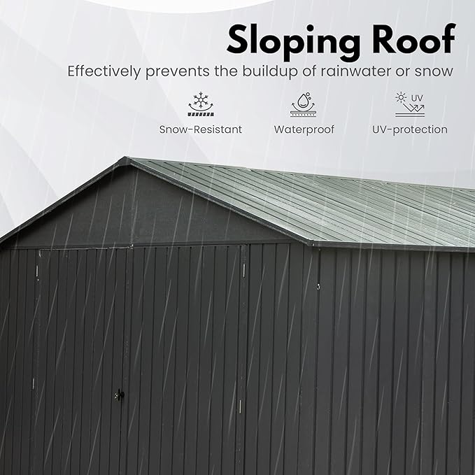 Domi 12'x15' Metal Garage Shed, Heavy Duty Outdoor Steel Carport - Image 4