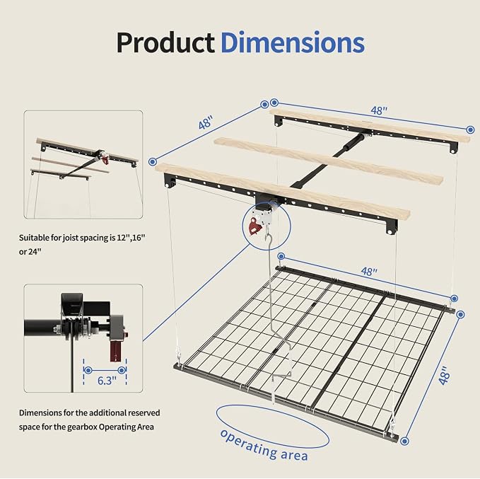 Overhead Garage Storage Rack, Heavy-duty 4x4 Ft Ceiling Storage Racks - Image 3