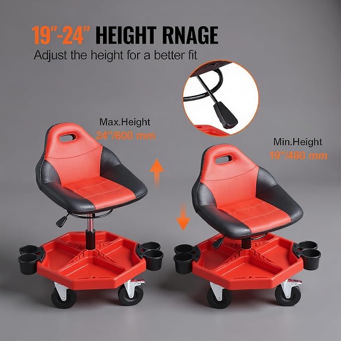 Rolling Garage Stool 300LBS Adjustable Mechanic Work Shop Seat w/Casters - Image 6