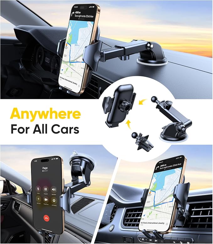 VICSEED Gold Phone Holders for Your Car, 3-in-1 Dashboard Windshield Vent - Image 2