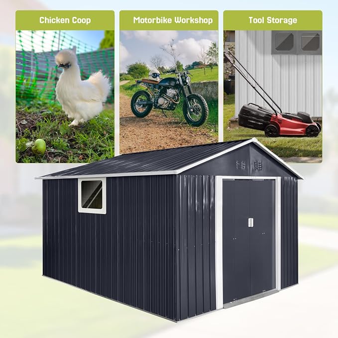 9.1' x 10.6' XL Outdoor Storage Shed, Sturdy Metal Building w/Windows & - Image 4
