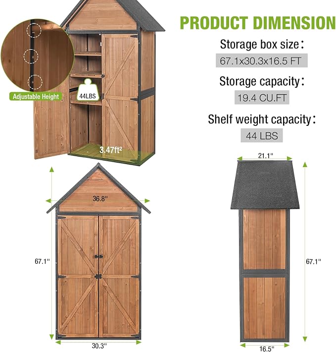 GUTINNEEN Sheds Outdoor Storage Wooden Garden Tool Shed - Image 6