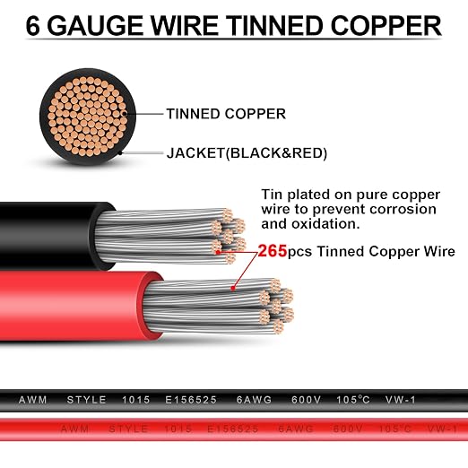 6 Gauge Wire - iGreely 10 FT Red & 10 FT Black 6 Gauge Tinned Copper Electrical - Image 2