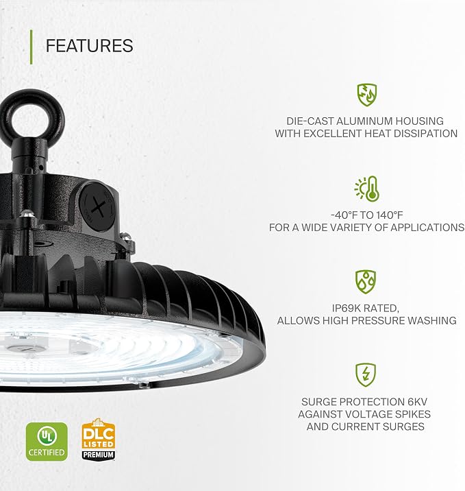 ASD LED High Bay UFO Light Fixture, Commercial Shop Lighting | Dimmable - Image 3