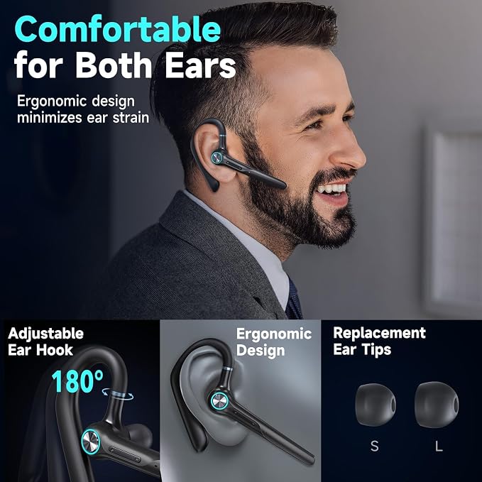 Bluetooth Headset Wireless Earpiece 60Hrs Playback Built-in Dual Mic Noise - Image 6