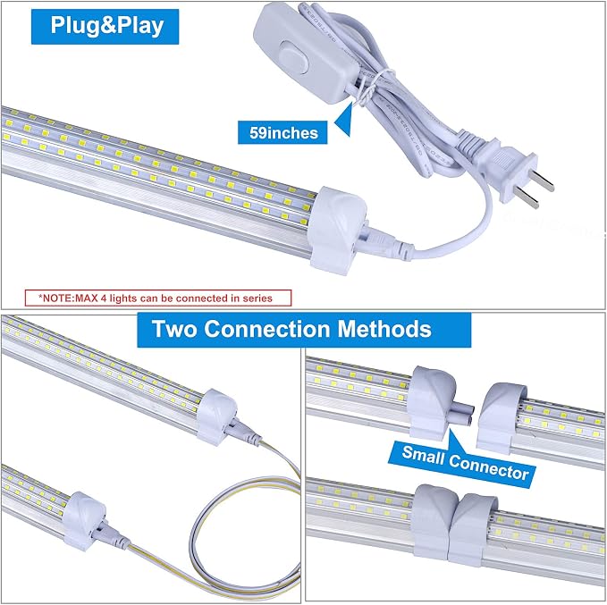 8ft LED Shop Light Fixture, 144W 18000LM 6000K, Cold White, U Shape, Hight - Image 3