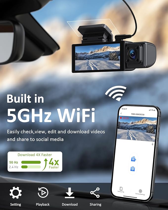 4K 3 Channel Dash Cam Front Rear Inside，STARVIS Sensor, 5GHz WiFi, 64GB Card - Image 5